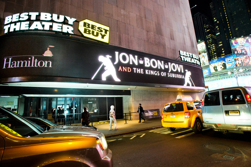 The Marquee for the Jon Bon Jovi and the Kings of Suburbia for Hamilton College Benefit Concert for Scholarships and The Arts at the Best Buy Theatre in New York, New York on Wednesday, December 5, 2012.  (PHOTO BY NANCY L. FORD)