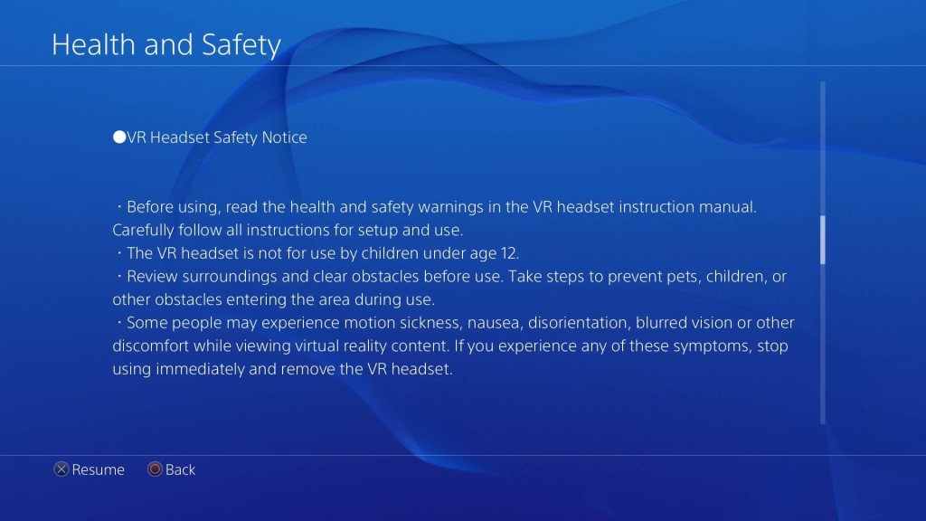 "PlayStation VR no debe ser usado por menores de 12 años" señala el documento